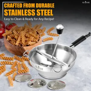 AURAME Premium Stainless Steel Food Mill - Effortless Pureeing, Straining & Milling for Soups, Sauces, Baby Food, and More – Includes 3 Interchangeable Discs – Durable & Easy-to-Clean Design Kitchen