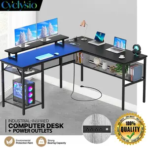 Cyslysio L Shaped Computer Desk Desk w/Outlets & Lights Home Office Corner Desk Cyslysio L Shaped Computer Desk Desk w/Outlets & Lights Home Office Corner Desk
