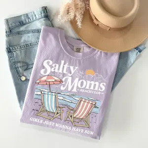 Comfort Colors Salty Moms Beach Club Shirt, Summer Beach Vibes Graphic Tee, Aesthetic Coastal T-Shirt, Girls Trip Vacation Top, Unisex Gift for Mama