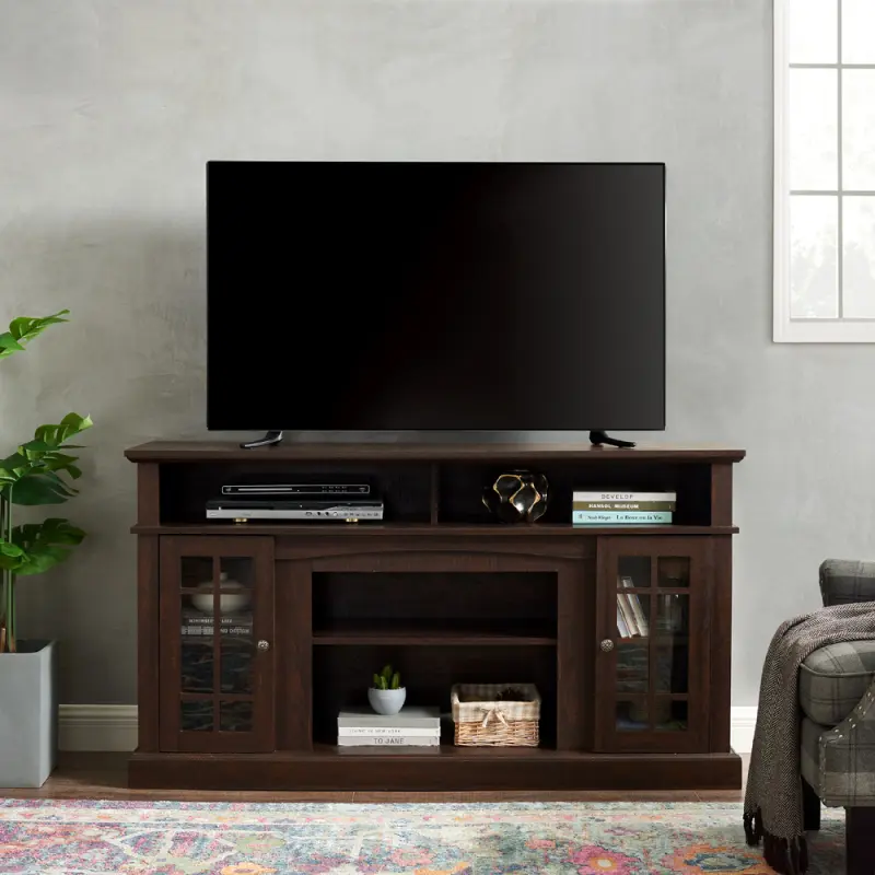 Classic TV Media Stand Modern Entertainment Console for TV Up to 65" with Open and Closed Storage Space, Espresso, 58.25"W*15.75"D*32"H(High end and high-quality)