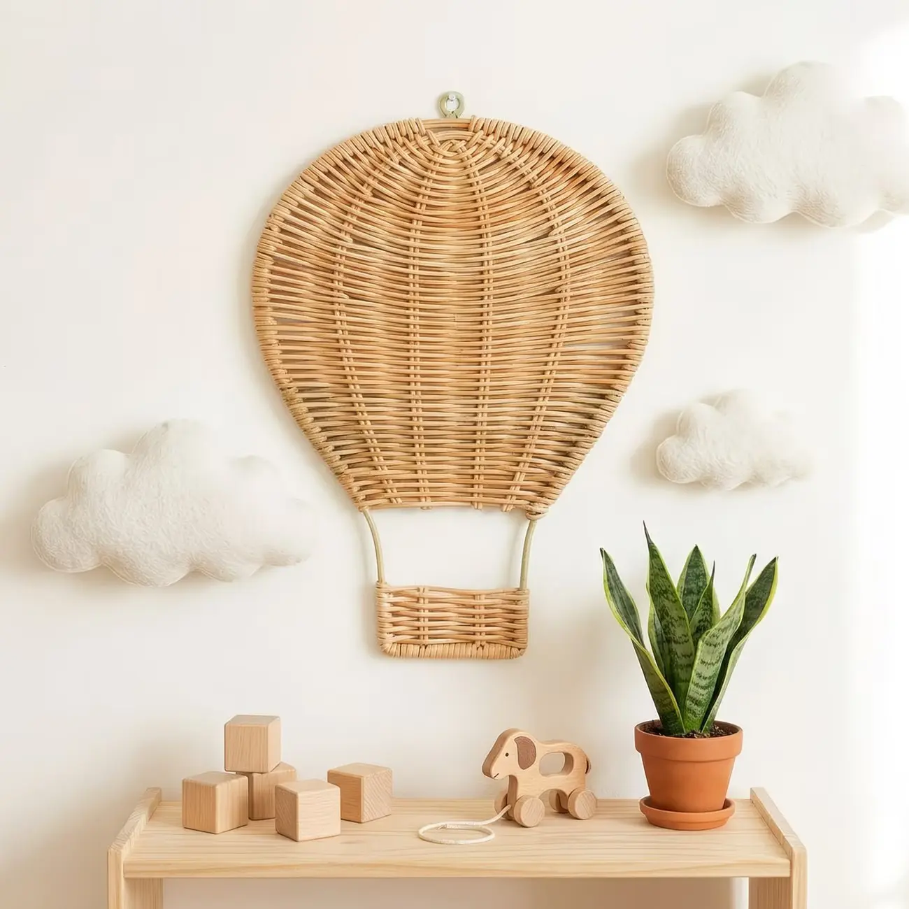 1PC Handmade Rattan Hot Air Balloon Wall Decor Boho Woven Nursery Hanging Ornament Decorative Hanging Piece for Kids Room Photography Props & Baby Shower Gift Home Wall Decoration Home Decorative Ornament