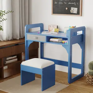 Kids Desk and Chair Set with Cloth Drawers & Pen Holder – Wooden Study Table for Boys and Girls – Durable & Practical – Ideal for Toddler Learning and Writing – Perfect for Children's Bedroom or Playroom