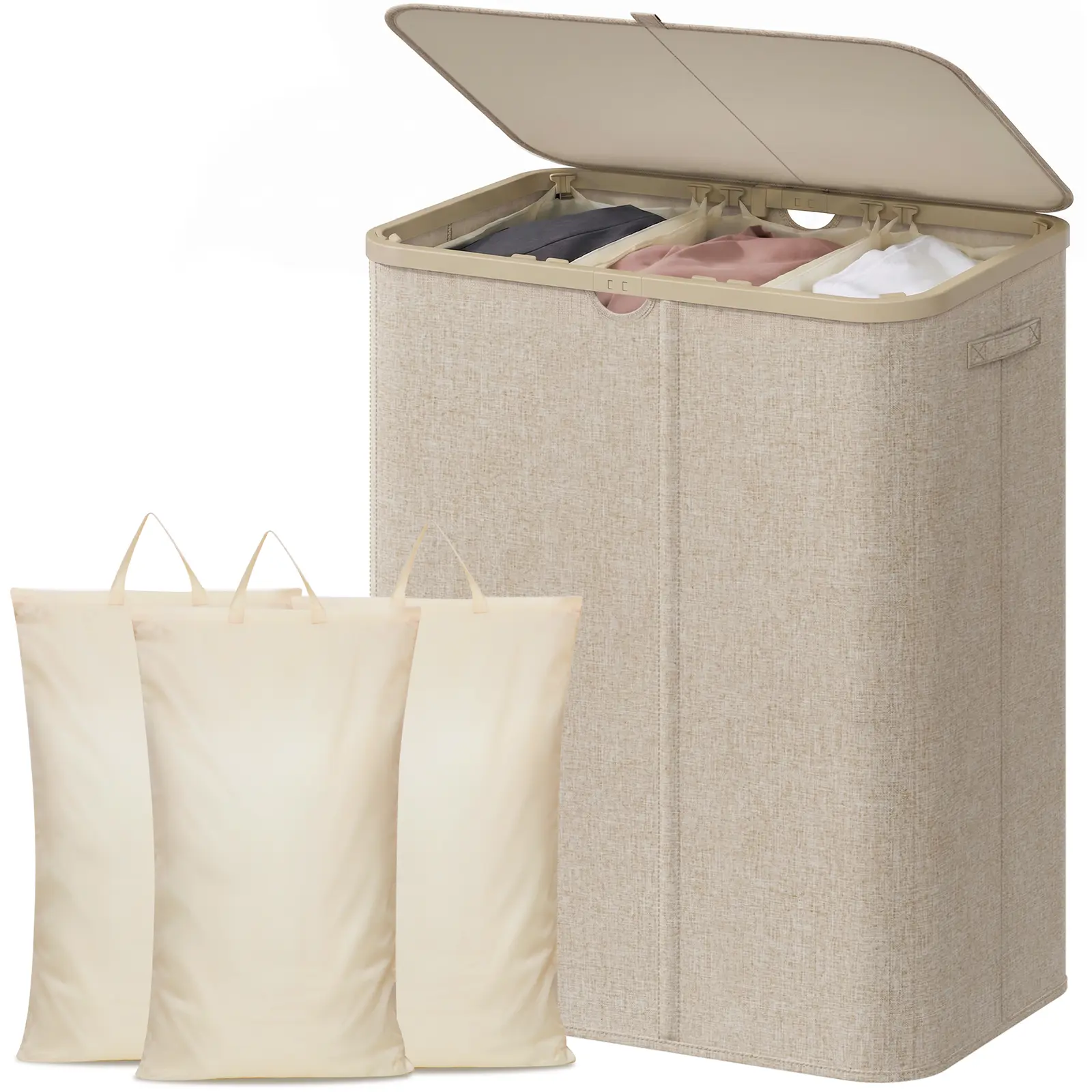 Lifewit Modern Large Plastic Laundry Hamper (110L/150L/170L/190L) with Lid, Handles, Removable Bag, Foldable Tall Design for Dorm, Laundry Room, Home Supplies, Laundry Baskets