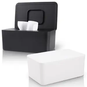 Wipes Dispenser and Holder with Sealing Design Lid, Non-Slip Wipe Case and Container (Black and White)