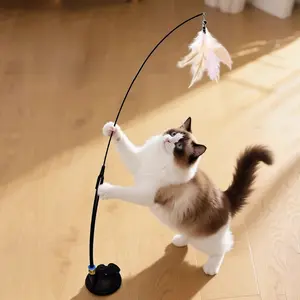 1 piece – cat toy wand with bell, long wand with suction cup, interactive chew and fun toy for cats