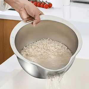 High-Quality 304 Stainless Steel Strainer Basket, Food-Grade Rice Washing Bowl with Efficient Draining Rack, Essential Kitchen Tool