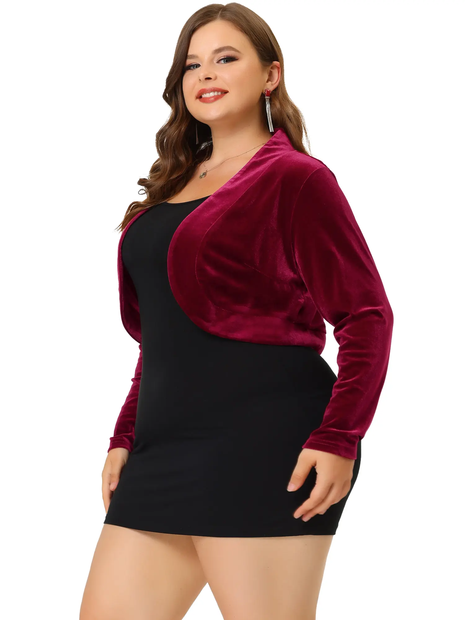 Agnes Orinda Plus Size Open Front Crop Bolero Shrug Velvet Cardigan