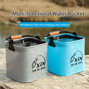 XIN HE WAN Fishing Bucket 8L 13L Foldable Fish Bucket with Zipper Mesh Lid Waterproof Bait Portable Minnow with Handle for Storing Live Fish Blue Black Gray White