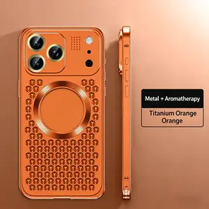 Full Aluminum Alloy Aromatherapy Phone Case for iPhone, Breathable Heat Dissipation Shockproof Protective Cover, Anti-Drop Lightweight Metal Shell Cover wireless