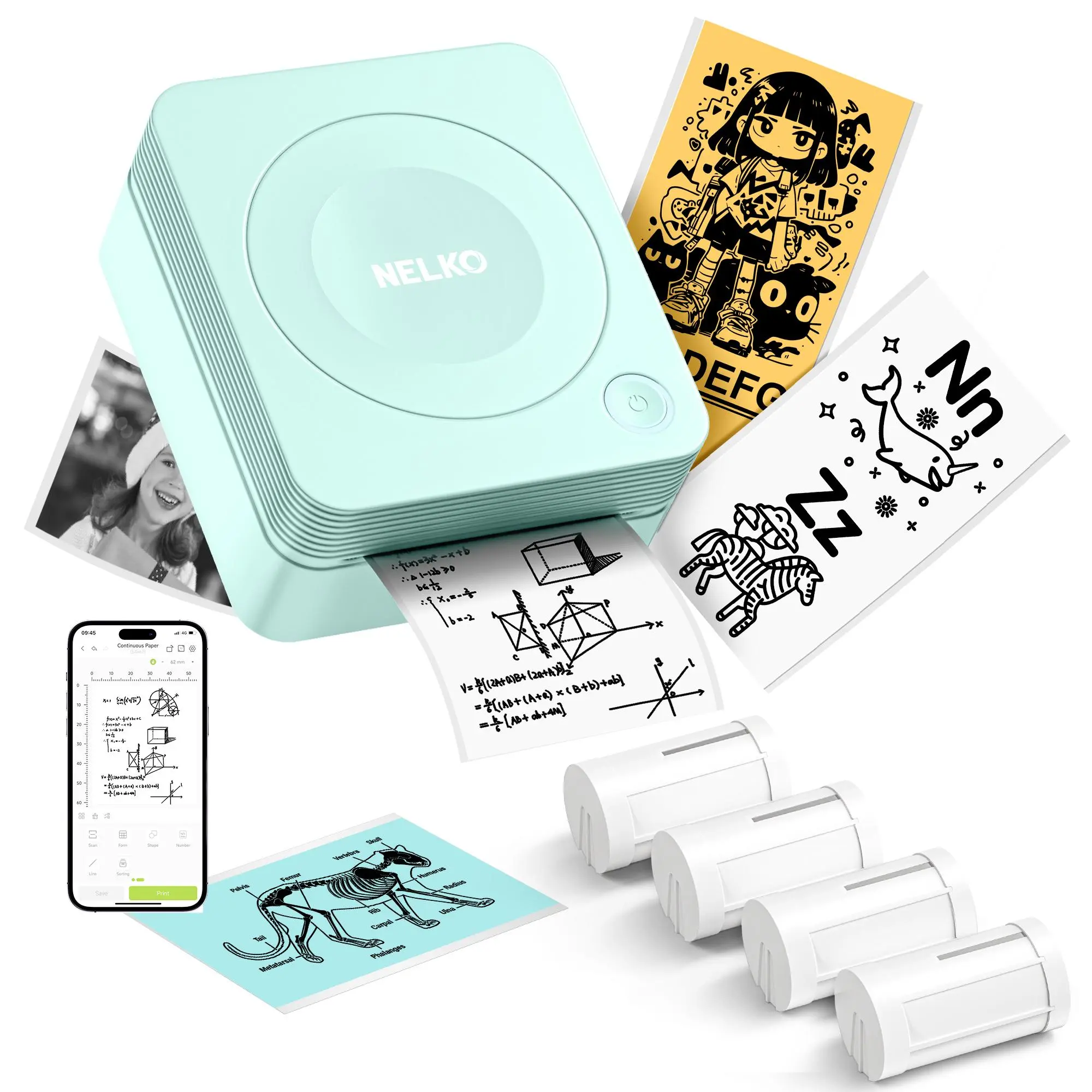 PM230 Portable Thermal Printer with 3 Rolls Paper, for DIY Creation, Study Notes, Photos，Receipts, Lists, Memos, Ideal for Valentine's Day Gift, Mothersdaygift