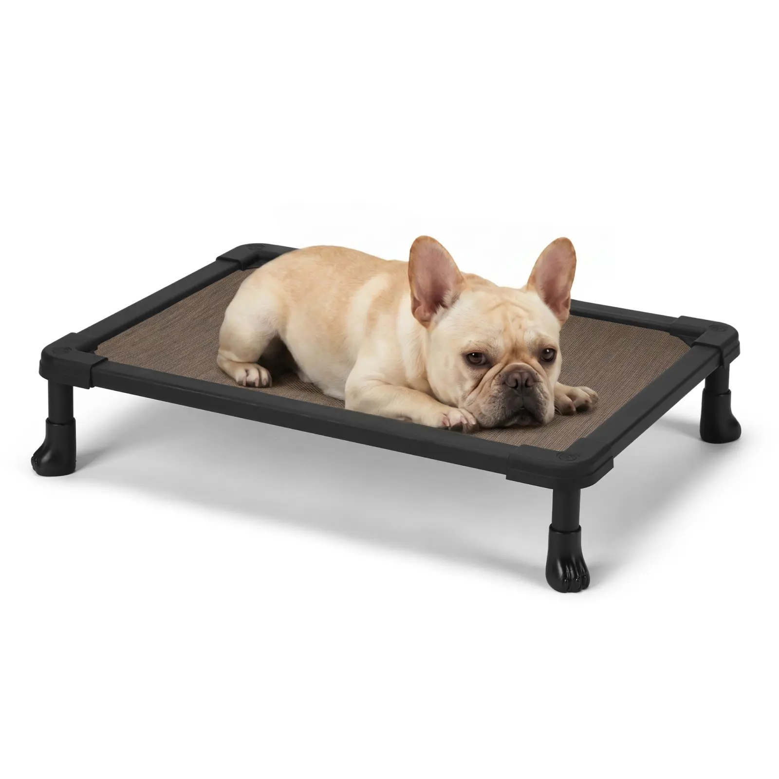 Veehoo Elevated Dog Bed Small, Chew Proof Dog Bed Pre-Assembled, 24" x 17" | Cooling Raised Dog Bed, Indestructible washable Dog Bed for Crate, Non-Slip Feet, Breathbale Teslin Mesh, Indoor Outdoor Use, Black