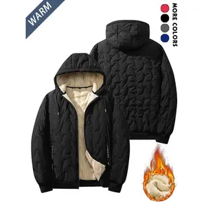 Men's warm fleece-lined hooded jacket, stylish winter coat with zipper pockets, red, machine washable, casual style perfect for cold weather and everyday wear Menswear Tops