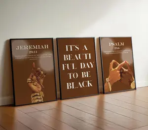 Set of 3 Brown Christian Wall Art, Bible Verse Print, Bedroom Wall Decor,