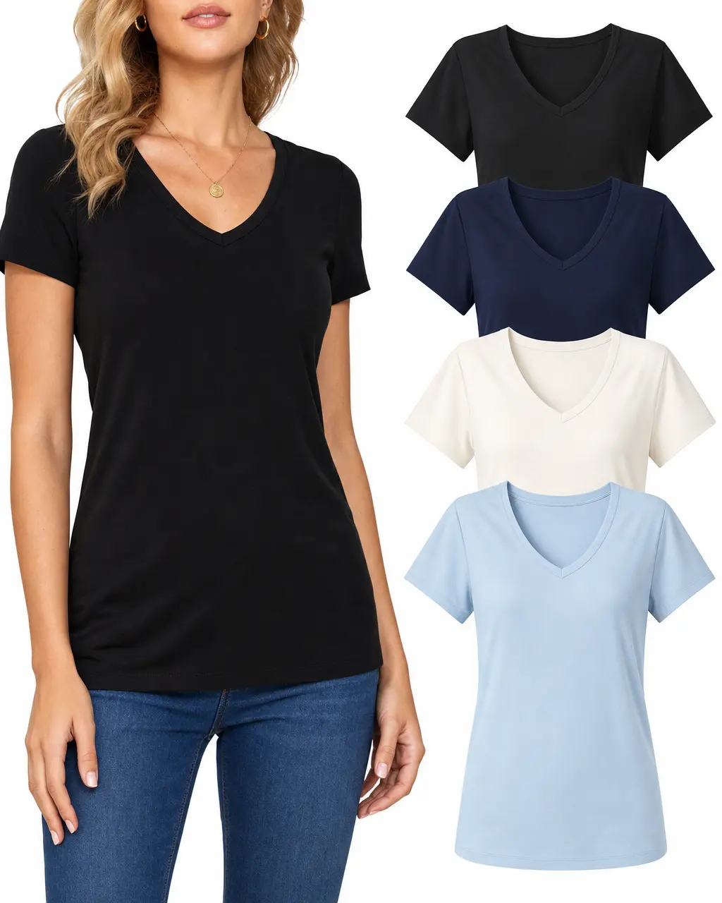 Women's 4-Pack Short Sleeve Sports T-Shirts, V-Neck Invisible-Fit Pullovers, Stretchy Quick-Dry Breathable Soft Tops, Ideal for Workout, Yoga, Pilates, Athletic Clothing, Breathable Sportswear Top