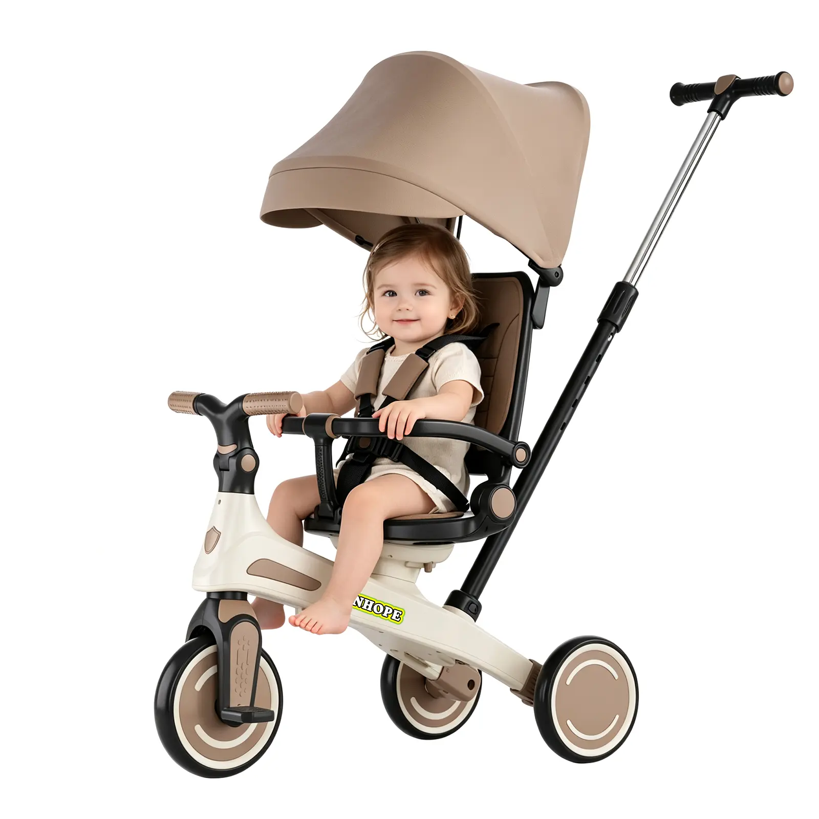 WINHOPE 6-in-1 Toddler Tricycle (1-6Y), Kids Tricycle Stroller with Push Handle, Sun Canopy, EVA Wheels, Stroll/Push/Ride Modes, Indoor/Outdoor Use for Baby Boys Girls