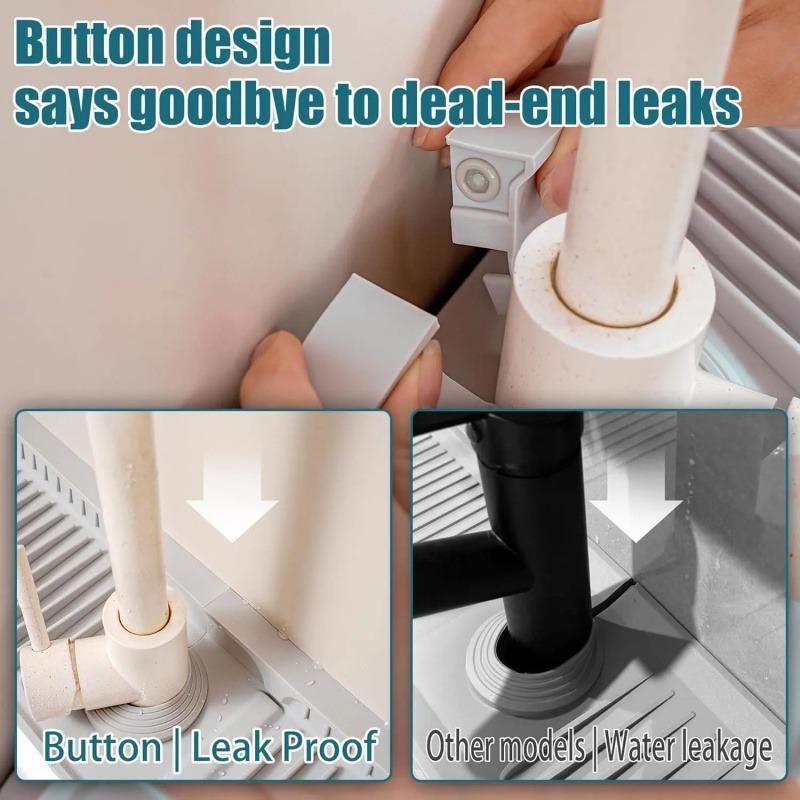 2PACK Folding sink splash guard behind faucet-faucet mat for kitchen sink-silicone kitchen faucet mat-faucet draining mat of sink accessories with button lock long protector