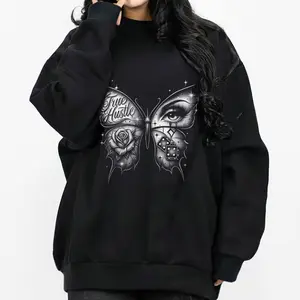 Buterfly and Eyez Chicano Clothing Gangster Clothes Chicana Art Cholo Chola Outfit Streetwear Hoodie Full Size Full Color Unisex Casual Hoodie