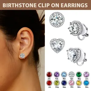 FindChic Sparkling Birthstone Clip On Earrings for Women Non Piercing Daily Casual Shining Ear Clips 12 Months Birthstone Birthday Jewelry Gift for Women Girls