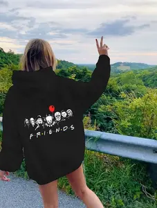 Autumn Fashion Fit Spooky Friends skeleton sweater Friends Hoodies Best Stephen King Horror Characters Graphic Sweatshirts Cartoon  Tops Halloween Horror Movie Women's Clothes fashion autumn Long Sleeve Sleeve