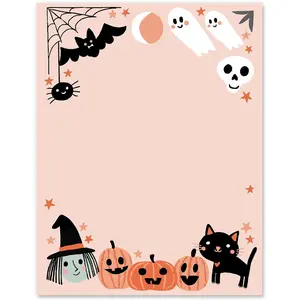 60 Sheet Halloween Stationery Letterhead Paper - Cute Pumpkin Ghost Bat Writing Paper for Halloween Party Invitations & School Printing, 8.5x11 Inch