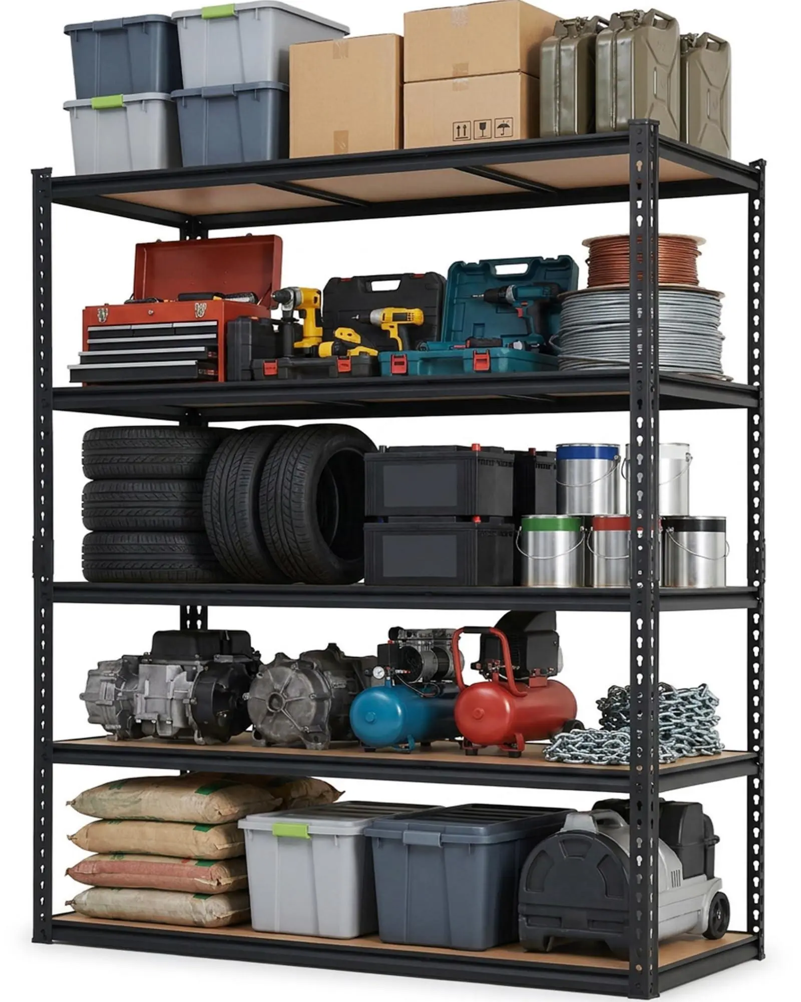 5-Tier Storage Shelving Unit, 60" W x 24" D x 72" H, Carbon Steel Utility Shelves, 2500 lbs Load Capacity, Adjustable Metal Freestanding Garage Shelf for Pantry, Basement, Warehouse, Heavy Duty
