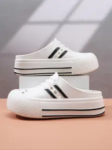 Women's Minimalist Plain Color Platform Slides, Casual Comfortable Breathable Non-slip Thick Sole Slippers for Summer, All-match Commuter Shoes for Work & Daily Wear, Girl, Thick Bottom Slippers