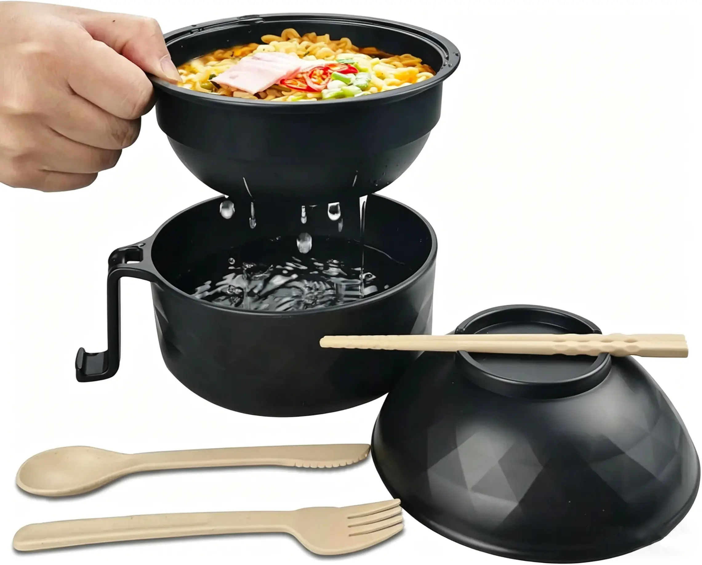 Microwave Ramen Bowl Set with Lid & Cutlery, BPA-Free Eco-Friendly Wheat Straw Noodle Bowl with Chopsticks, Spoon & Fork, Sturdy & Easy Clean Tableware for College Dorm, Office & Camping, Thanksgiving Christmas Gift