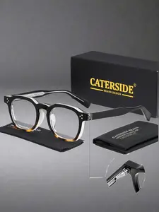 CATERSIDE Classic Retro Square Prescription Glasses Frames, High Quality Eyeglasses, Classic Fashion Glasses, Versatile Style Spring Hinge and CP Clip for Comfort Wear Blue Light Blocking Plano Lenses Unisex Perfect for Daily Casual Scenes