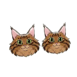 Fluffy Brown Maine Coon Cat Stud Earrings