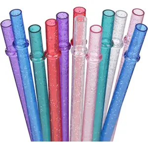 11 inch glitter clear 12 piece reusable straw replacement plastic straw for 16 oz 18oz 20 oz 24 oz 30 oz yeti,stanley,tumblers starbucks straws plus one cleaning brush (6 color,11 inch)