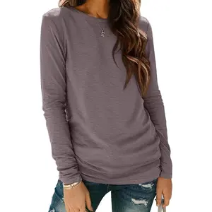 Womens Long Sleeve Shirts Basic Tee Fall Trendy Spring Top Business Casual Vacation Workout 2025 Fashion Fitted Crewneck Tshirt Minimalist Streetwear Womenswear Black