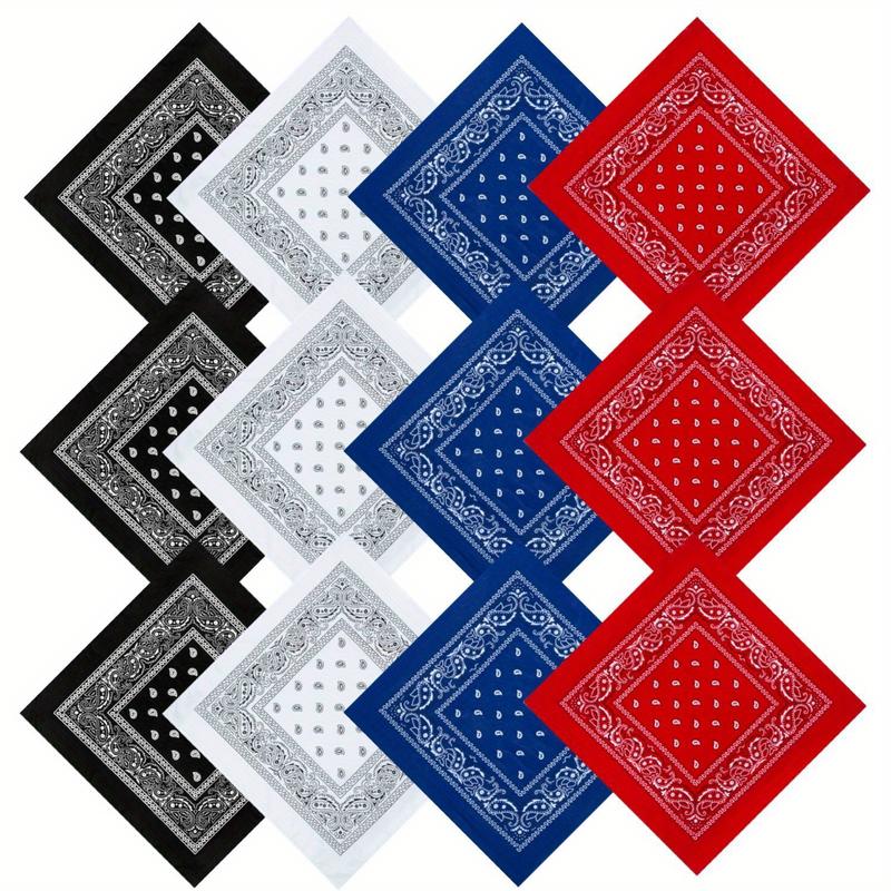 12-Pack Reversible Paisley Bandanas, Cotton Blend Handkerchiefs, Double Sides Printed Unisex Kerchief for Hip Hop, Street Dance & Outdoor Activities