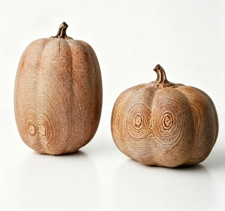 Pumpkin Decor, 2Pcs Faux Wood Grain Resin Pumpkins for Fall Decor | Varied Heights Add Visual Depth to Fall Decorations for Home, Fall Centerpieces for Tables, and Thanksgiving Decorations