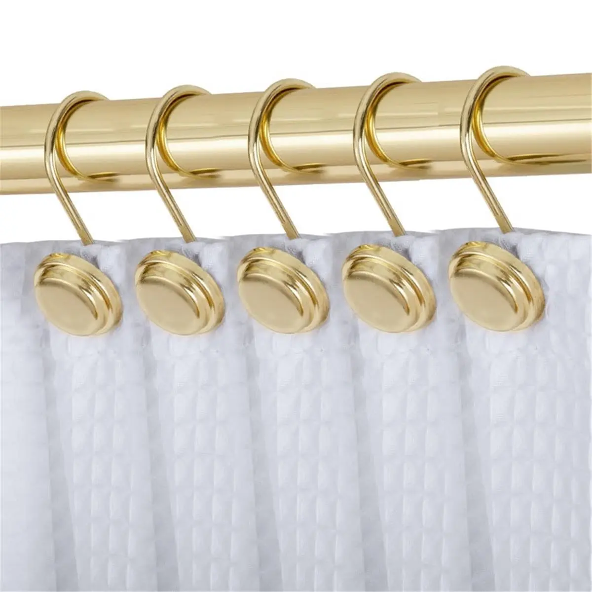 212 MAIN Rust-Proof Metal Shower Curtain Hooks, Easy-Install Bathroom Accessory, 12-Piece Gold Rings for Shower Curtain or Liner Set, Twelve Pieces