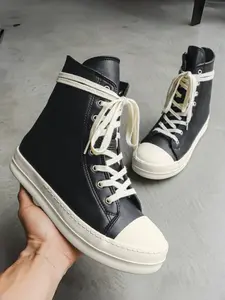 Parent-Child Black-White Angel Shoes High-Top Platform Shoes, Minimalist Cool Style, Leather Upper + Platform Non-Slip Sole + Contrast Laces, Black-White Elegant, Unique Style , Ideal for Daily Outfits & Parent-Child Leisure Outings