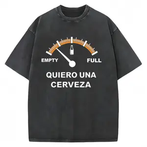 Quiero Una Cerveza Vintage Washed Graphic Tee Beer Fuel Gauge T-Shirt Oversized Streetwear Unisex Heavy Cotton Latino Humor Top