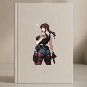 Tattoo Tactical Girl Sticker, Brown Hair Anime Decal for Laptop Bottle
