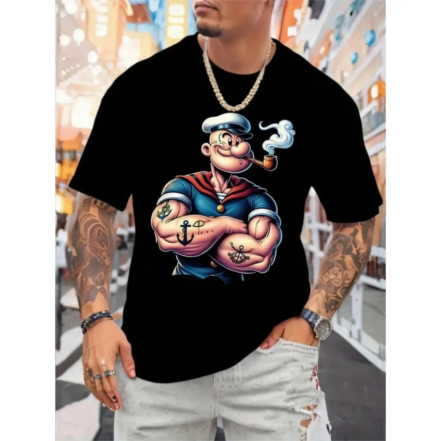 Men's 100% Cotton Heavyweight Seamless Cloud Graphic T-Shirt - Loose Crew Neck Shortsleeve, Soft Stretchy Smooth, Bold Nautical Ship & Treasure Box Print, Breathable Casual/Theme Party Wear, Machine Washable