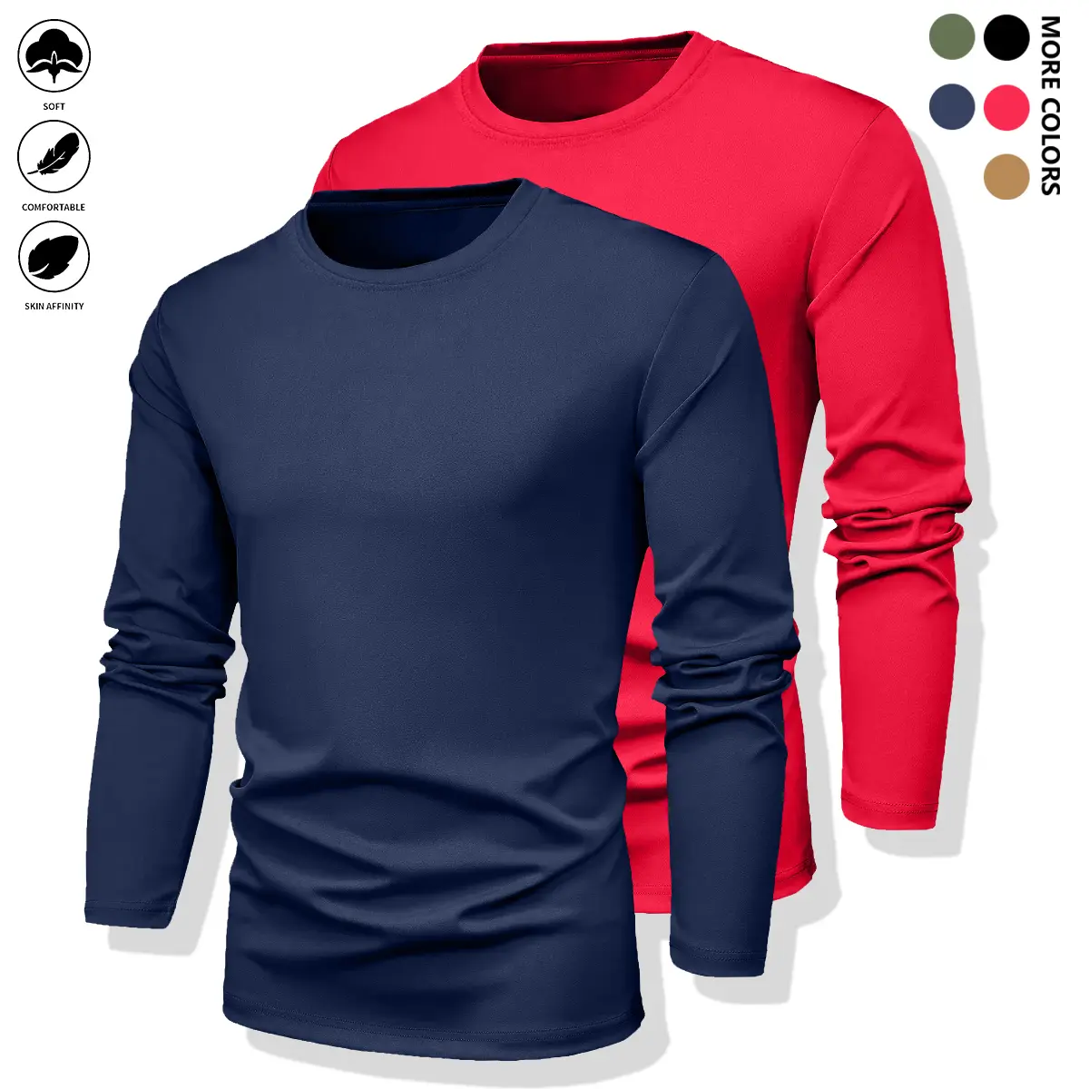 Men's Fitted Long-Sleeve Body Blank Athletic T-Shirt - Plain, Quick-Dry, Breathable Gym Apparel, Medium-Length Casual Activewear for Gym Workouts, Morning Runs, Standard Sizes, Body Blank Men's Long-Sleeve T-Shirts