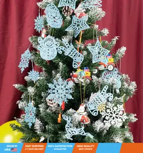 Christmas Tree Decoration Snowflake Ornaments - 42pcs Blue Glitter Christmas Snowflake Tree Reindeer Snowman Santa Hanging Ornaments for Christmas Winter Holiday New Year Decorations