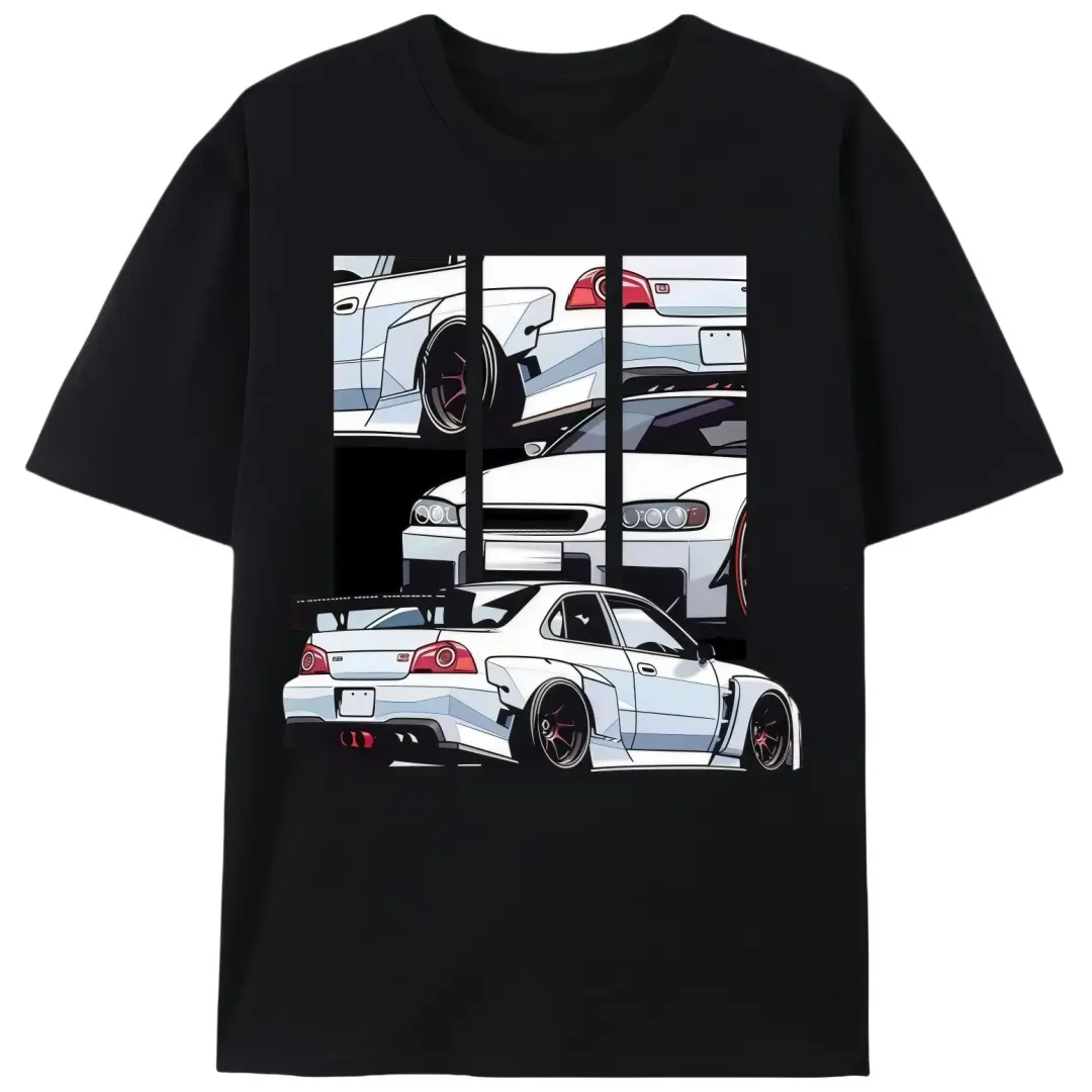 Men's Vintage JDM Skyline GT-R R34 Graphic Cotton T-Shirt - Fitted Cut, Short-Sleeve, Knit Streetwear Top for Car Enthusiasts, Casual Summer Wear
