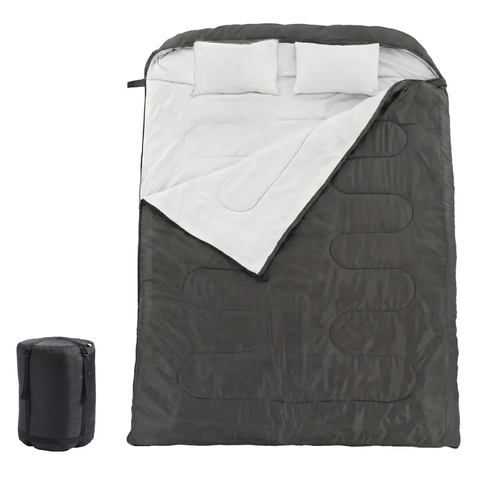 Double Sleeping Bag for Adults – Black, Lightweight 8lbs 2 Person Camping Bag with Pillows, 90.6"x61" Warm Cold Weather Sleeping Bag for Backpacking Hiking