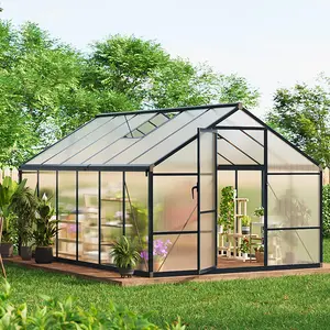 Garvee Greenhouse for Outdoors, Polycarbonate Greenhouse with Sliding Doors and Adjustable Roof Vent, Aluminum Frame Walk for Outside Garden, Backyard, Patio