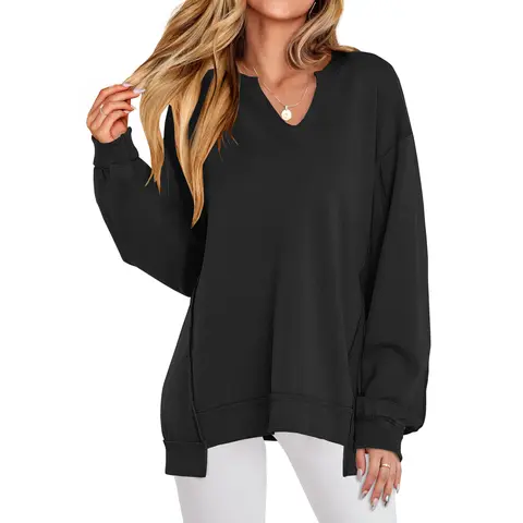ANRABESS Womens Oversized Sweatshirt V Neck Long Sleeve Tunic Lightweight Pullover 2026 Winter Casual Tops Teen Girl Outfits