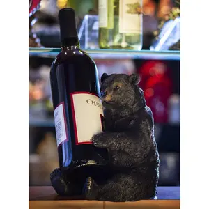 Rustic Cabin Lodge Decorative Sitting Black Bear Wine Bottle Holder Figurine