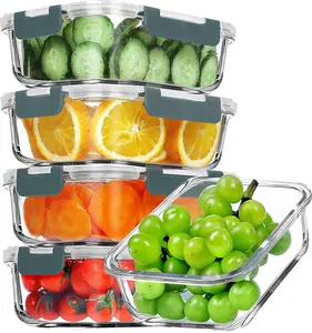 5 Pack 36 OZ Glass Meal Prep Containers, Airtight Glass Lunch Containers Set, Glass Food Storage Containers with Lids,BPA-Free, for Microwave, Oven, Freezer & Dishwasher Friendly,Grey