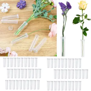 60 Piece Transparent Flower Preservation Vases with Lids, DIY Floral Water Tubes for Home Garden and Florist Use, Fresh Flower Hydration Solutions