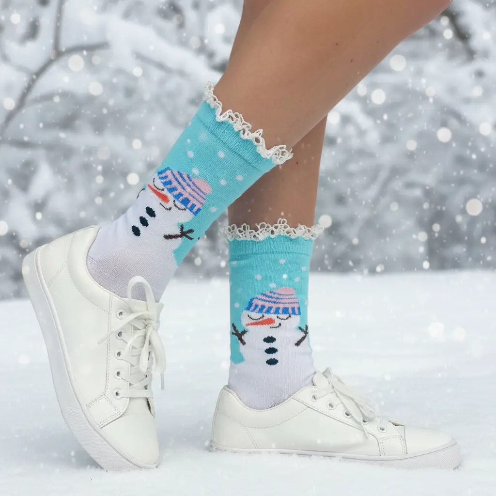 Snowman Holiday Lace Socks - Christmas Novelty Socks