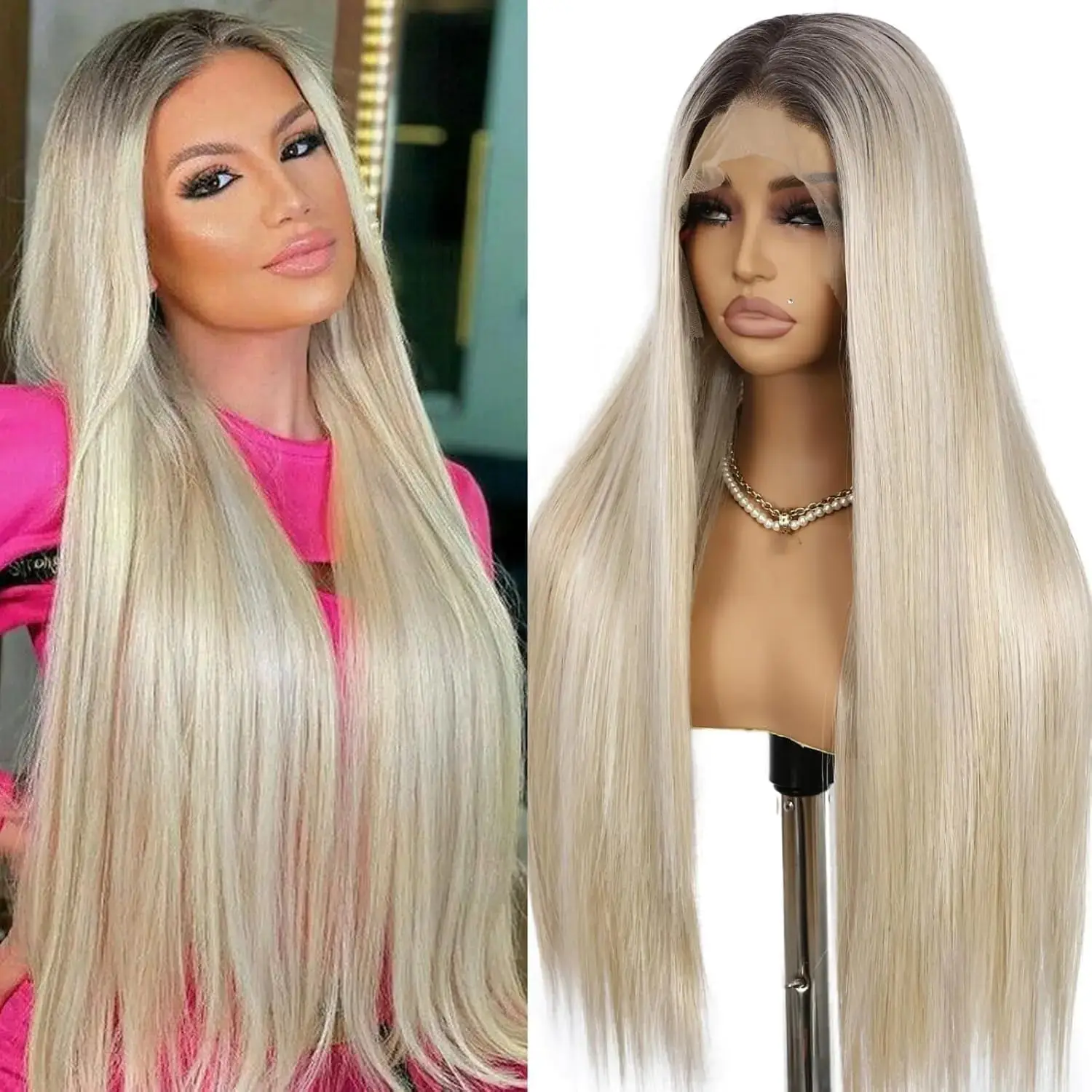 SAPPHIREWIGS 13x6 Straight Lace Front Wigs Ombre Blonde Wigs Pre Plucked Hairline Heat Resistant Hair Daily Party Uses 26 inch