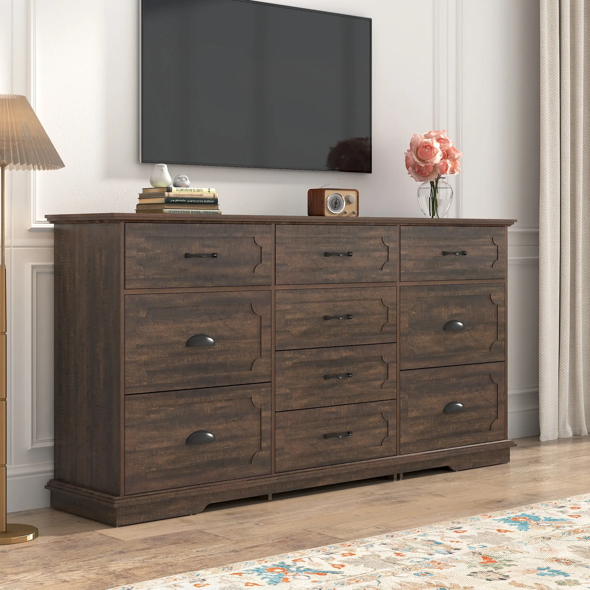 10-Drawer Dresser with Charging Station, 70-Inch Wooden Chest of Drawers  with Power Outlet, Extra-Large Storage Dresser for Bedroom, Living Room, or  Entryway - TikTok Shop